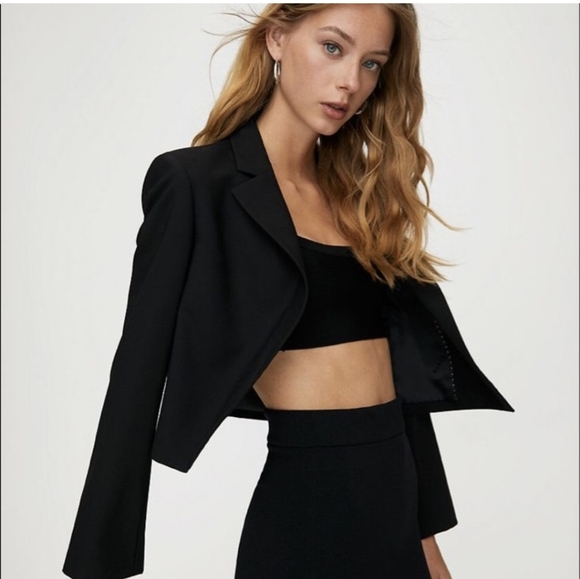 ARITZIA BABATON Power Hip Crop Blazer Black Short Open Jacket Size 12 - Picture 11 of 14